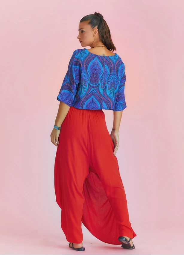Wrap Front Loose Fit Boho Summer Red Pants