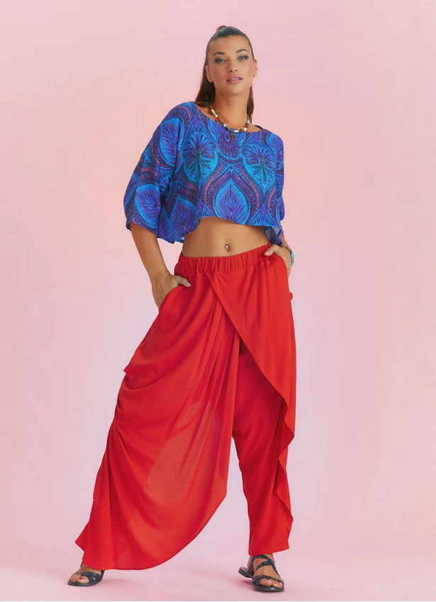 Wrap Front Loose Fit Boho Summer Red Pants