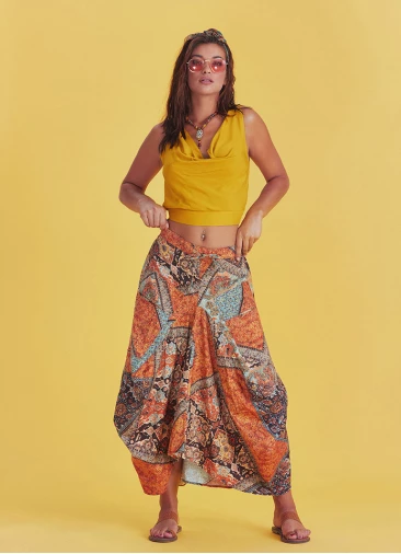 Gypsy Style Elastic Waist Oversize Pockets Wholesale Patterned Skirt