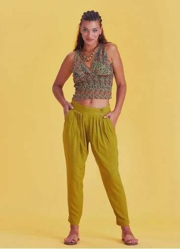 Boho Casual Drop Crotch Olive Pleated Pants