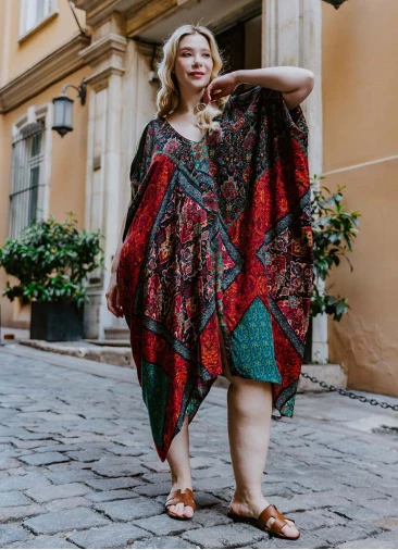Black Print Bohemian Style V Neck Cold Shoulder Plus Size Dress