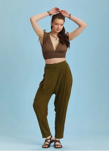 Drop Crotch Khaki Pleated Summer Pants