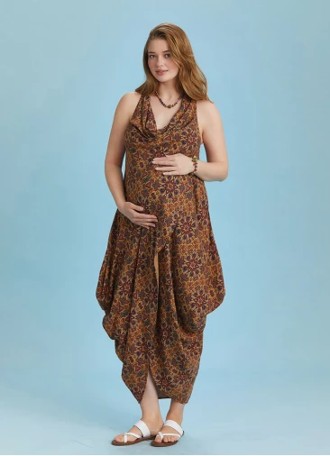 Bohemian Stylish Authentic Degaje Neck Patterned Maternity Dress