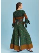 Green Flowers Patterned Gypsy Style Bell Sleeve Crop Top