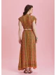 Split Front Frill Hem Orange Print Long Gypsy Skirt