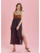 Strappy Button Back Orange Floral Slit Plus Size Dress