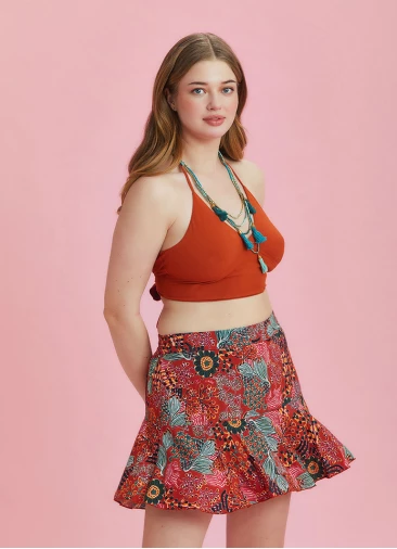 Boho Chic Style Red Print Ruffled Plus Size Skort