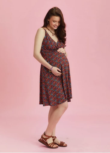 Double Breasted Neck Bohemian Style Flowers Maternity Dress