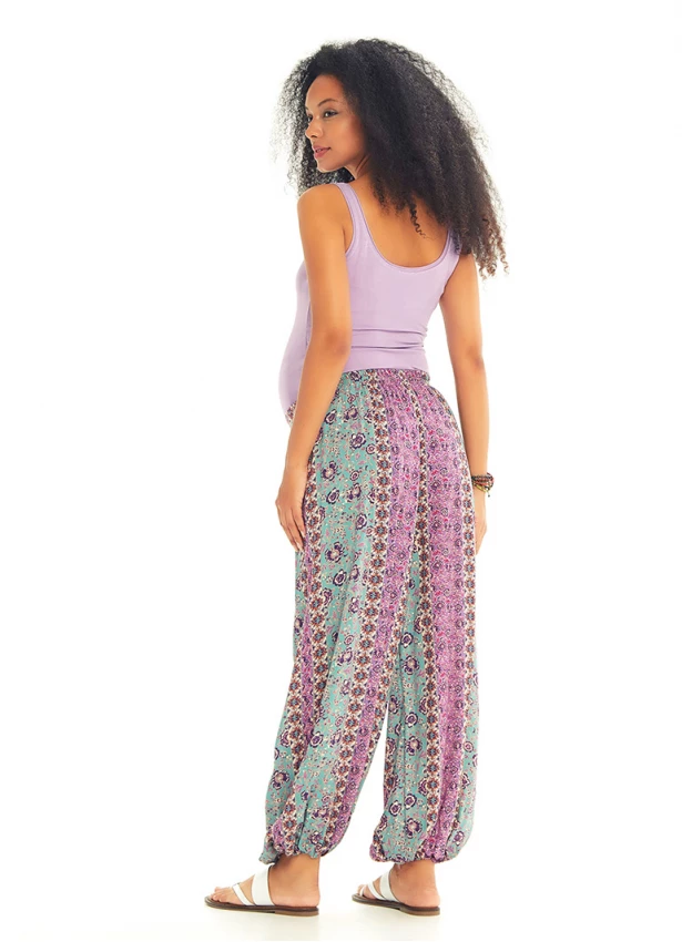 Floral Printed Elastic Waist and Hem Mid Rise Harem Maternity Pants