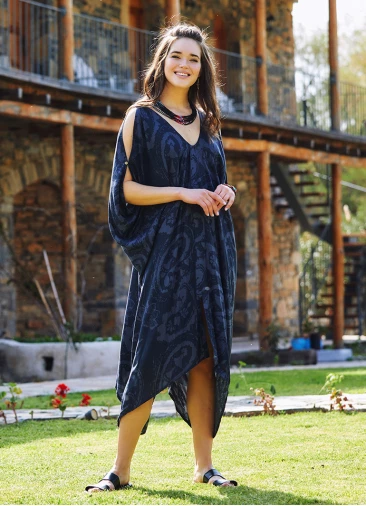Gray Patterned Low Back Bohemian Summer Dress