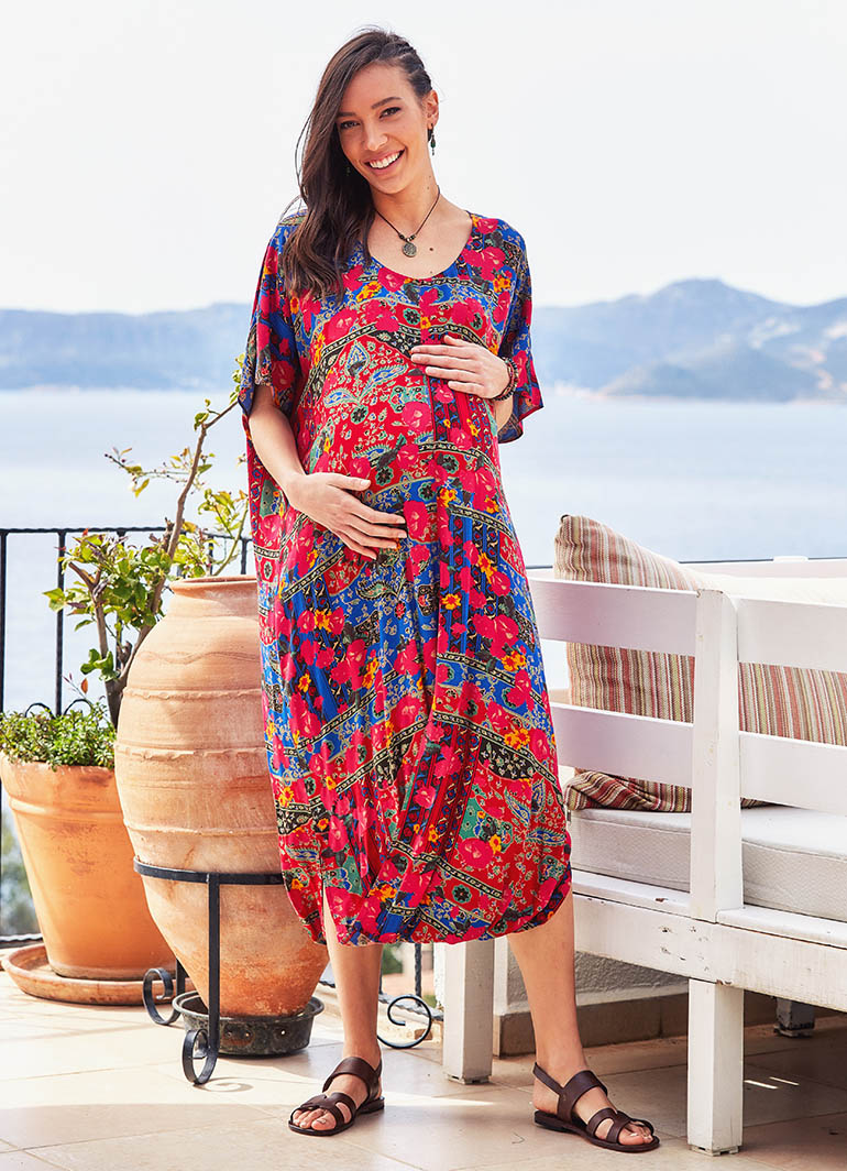 Raglan Sleeve Floral Maternity Dress Wholesale Boho Clothing
